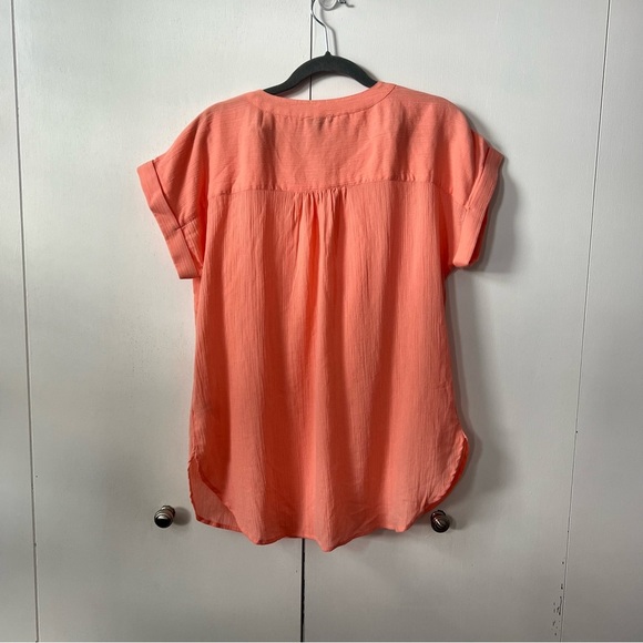 Talbots Gauze Popover Coral Blouse with Short Sleeves Size S - Picture 4 of 6